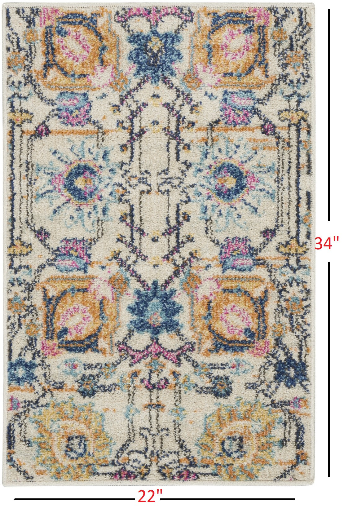 HomeRoots 2' x 3' Ivory and Multicolor Floral Buds Scatter Rug