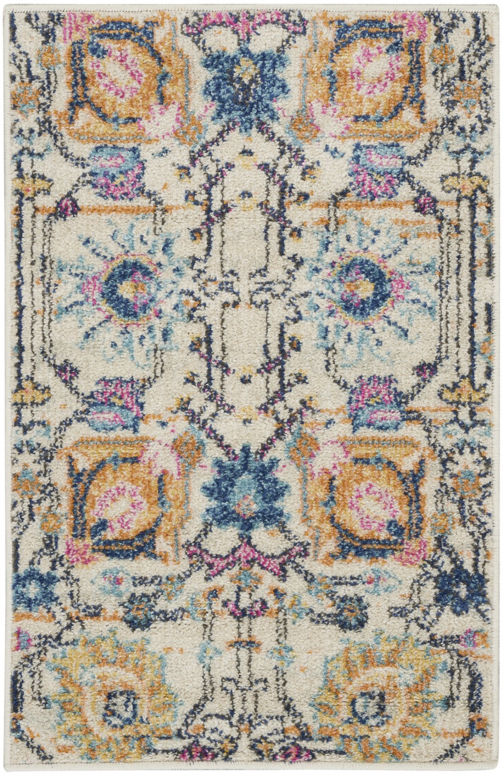 HomeRoots 2' x 3' Ivory and Multicolor Floral Buds Scatter Rug
