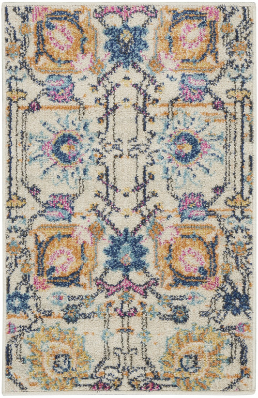HomeRoots 2' x 3' Ivory and Multicolor Floral Buds Scatter Rug