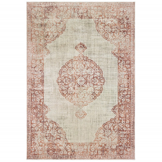 HomeRoots 2' x 3' Ivory and Pink Medallion Scatter Rug