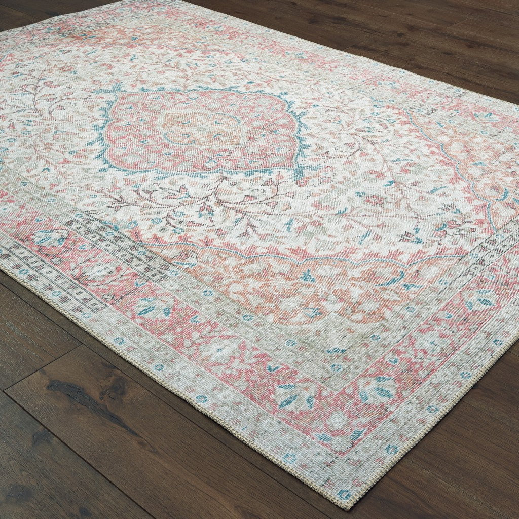 HomeRoots 2' x 3' Ivory and Pink Oriental Scatter Rug