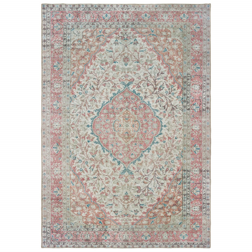 HomeRoots 2' x 3' Ivory and Pink Oriental Scatter Rug
