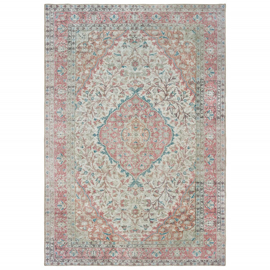 HomeRoots 2' x 3' Ivory and Pink Oriental Scatter Rug