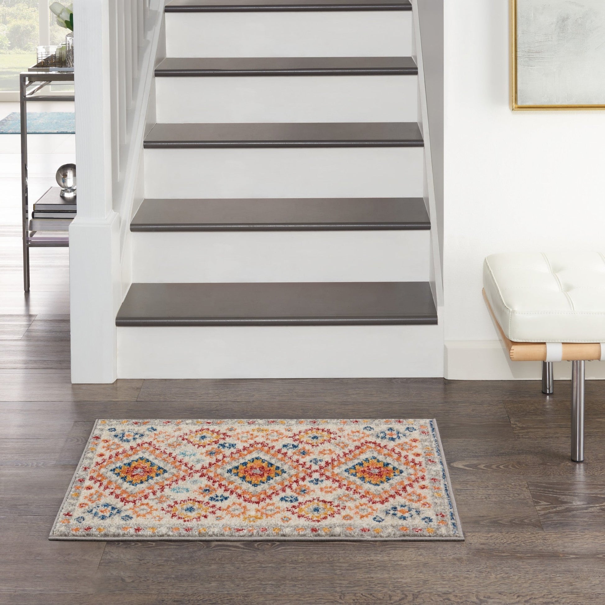 HomeRoots 2' x 3' Ivory and Red Diamonds Scatter Rug
