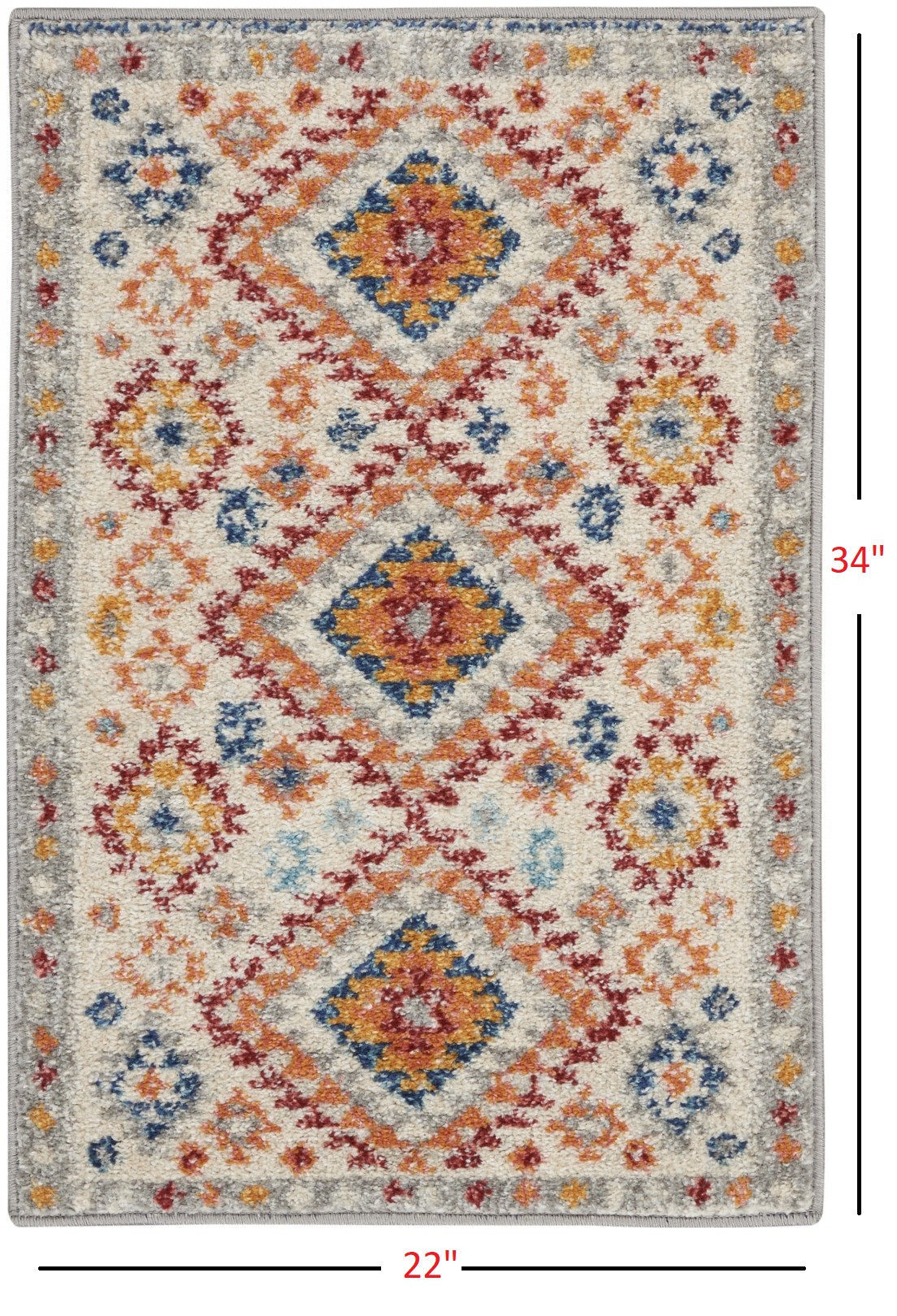 HomeRoots 2' x 3' Ivory and Red Diamonds Scatter Rug