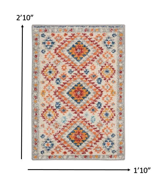 HomeRoots 2' x 3' Ivory and Red Diamonds Scatter Rug
