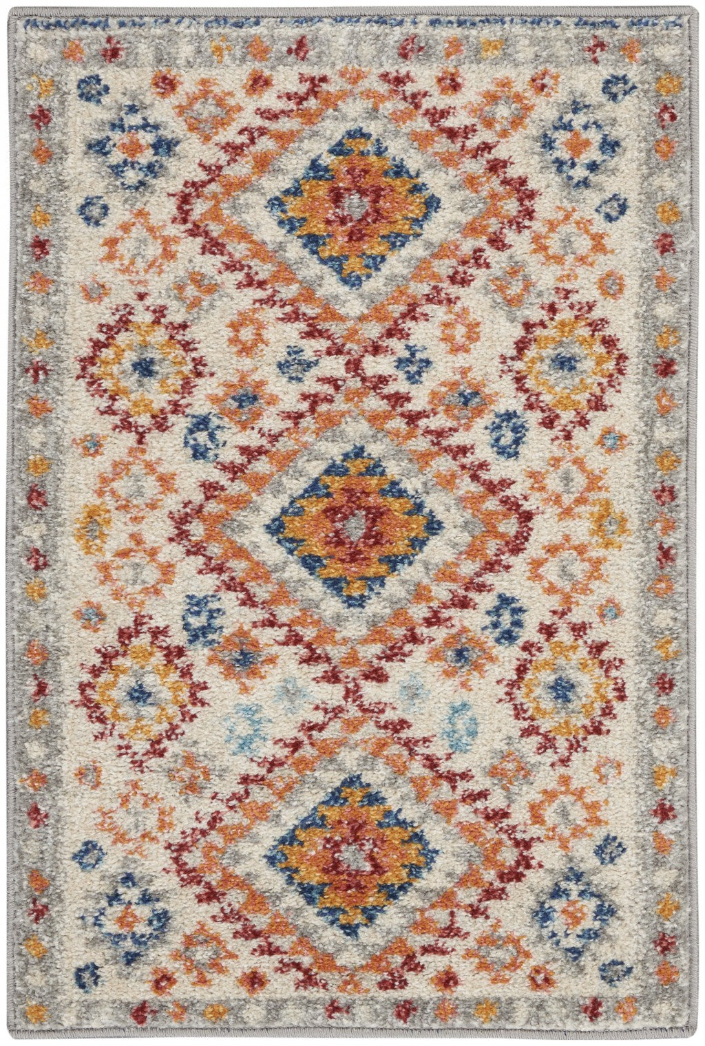 HomeRoots 2' x 3' Ivory and Red Diamonds Scatter Rug