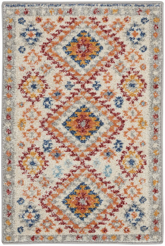 HomeRoots 2' x 3' Ivory and Red Diamonds Scatter Rug