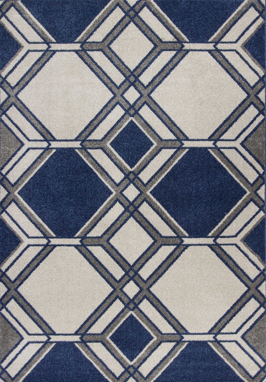 HomeRoots 2' x 3' Ivory or Denim Geometric Hexagon UV Treated Accent Rug