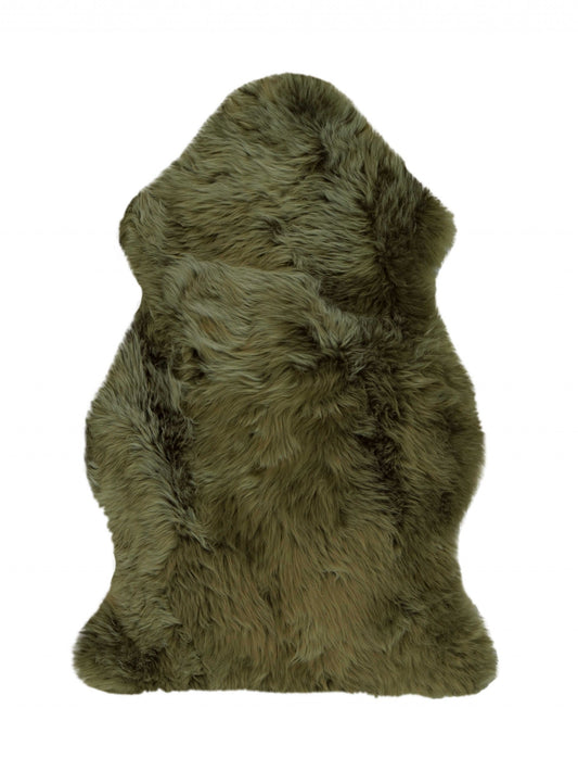 HomeRoots 2' x 3' Khaki Green New Zealand Natural Sheepskin Rug