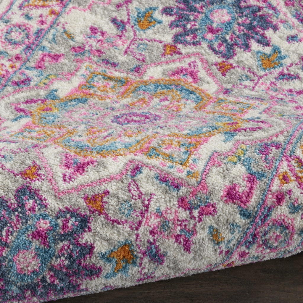 HomeRoots 2' x 3' Light Gray and Pink Medallion Scatter Rug