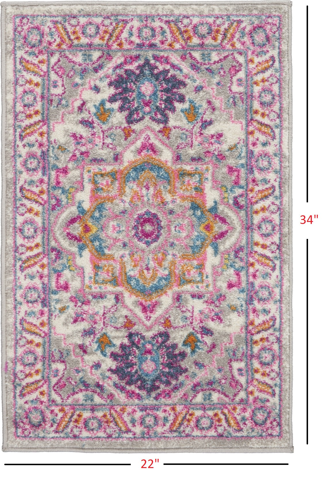 HomeRoots 2' x 3' Light Gray and Pink Medallion Scatter Rug