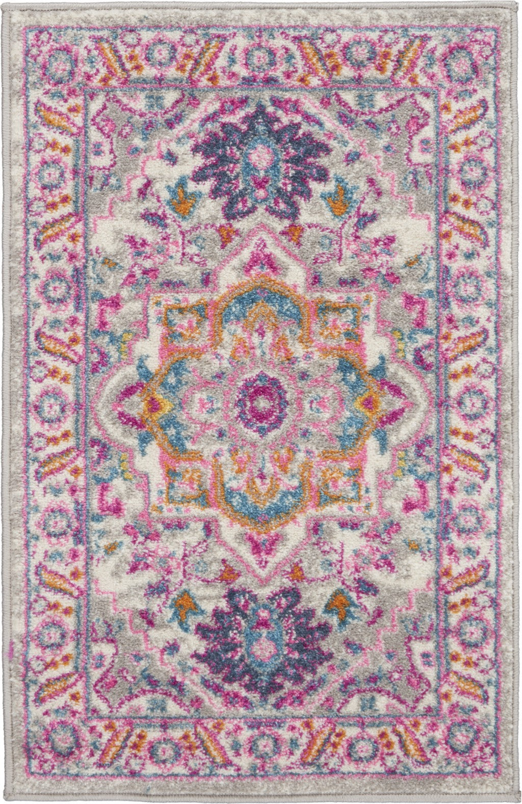 HomeRoots 2' x 3' Light Gray and Pink Medallion Scatter Rug