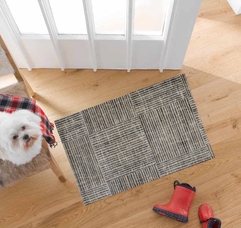 HomeRoots 2' x 3' Modern Geo Lines in Squares Washable Floor Mat