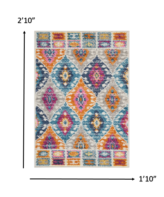 HomeRoots 2' x 3' Multicolor Ogee Pattern Scatter Rug