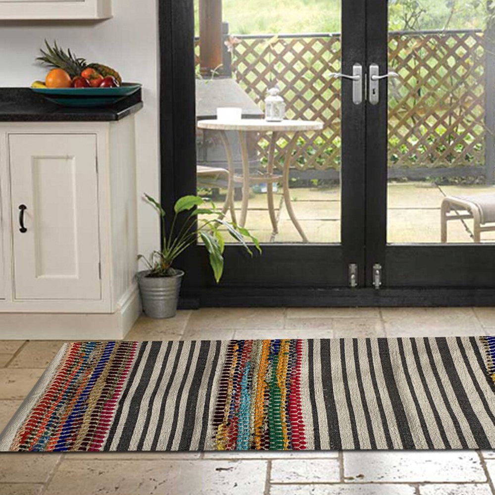 HomeRoots 2' x 3' Multicolored Striped Chindi Scatter Rug