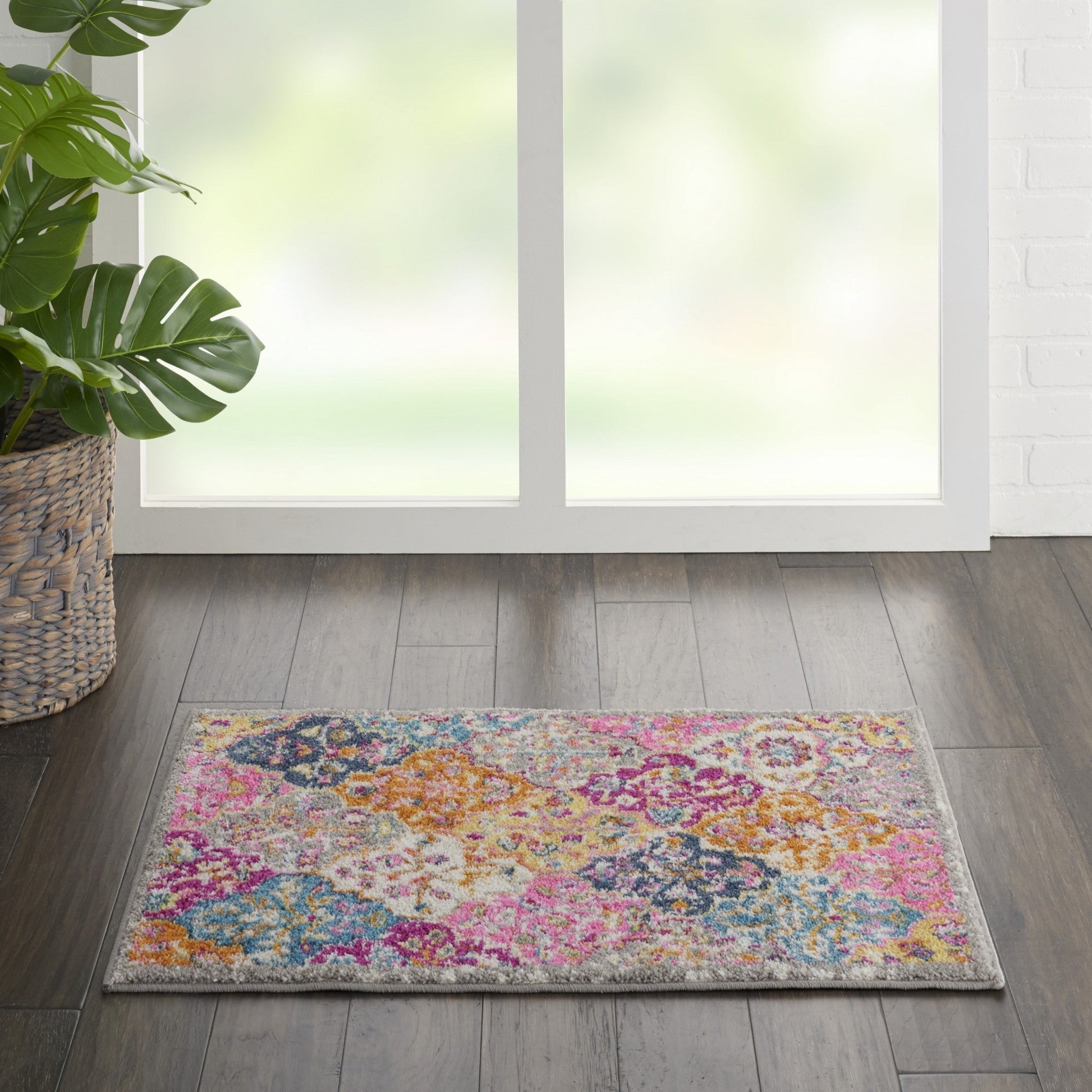 HomeRoots 2' x 3' Muted Brights Floral Diamond Scatter Rug