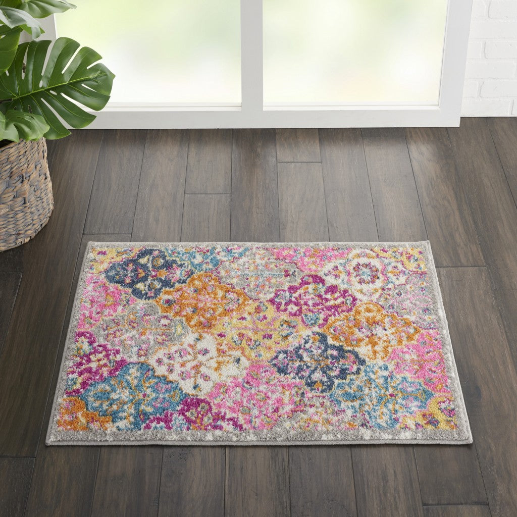 HomeRoots 2' x 3' Muted Brights Floral Diamond Scatter Rug