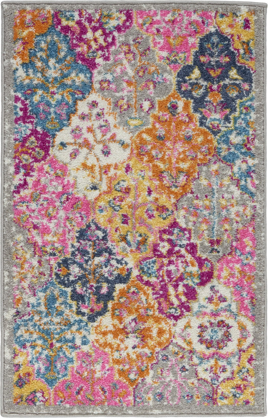 HomeRoots 2' x 3' Muted Brights Floral Diamond Scatter Rug