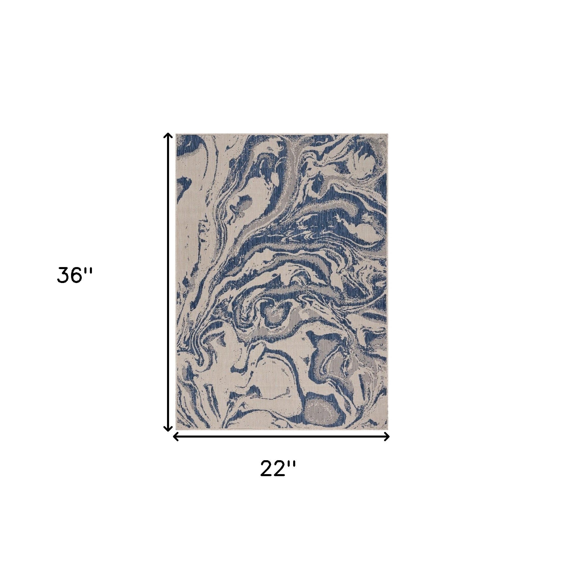 HomeRoots 2’ x 3’ Navy Abstract Indoor Outdoor Scatter Rug
