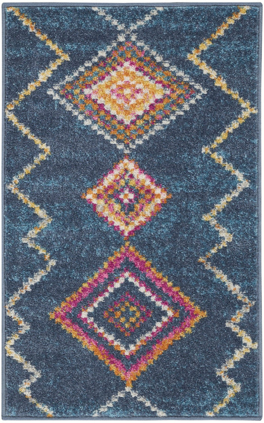 HomeRoots 2' x 3' Navy Blue Berber Pattern Scatter Rug