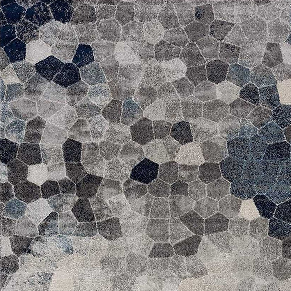 HomeRoots 2’ x 3’ Navy Blue Cobblestone Pattern Scatter Rug