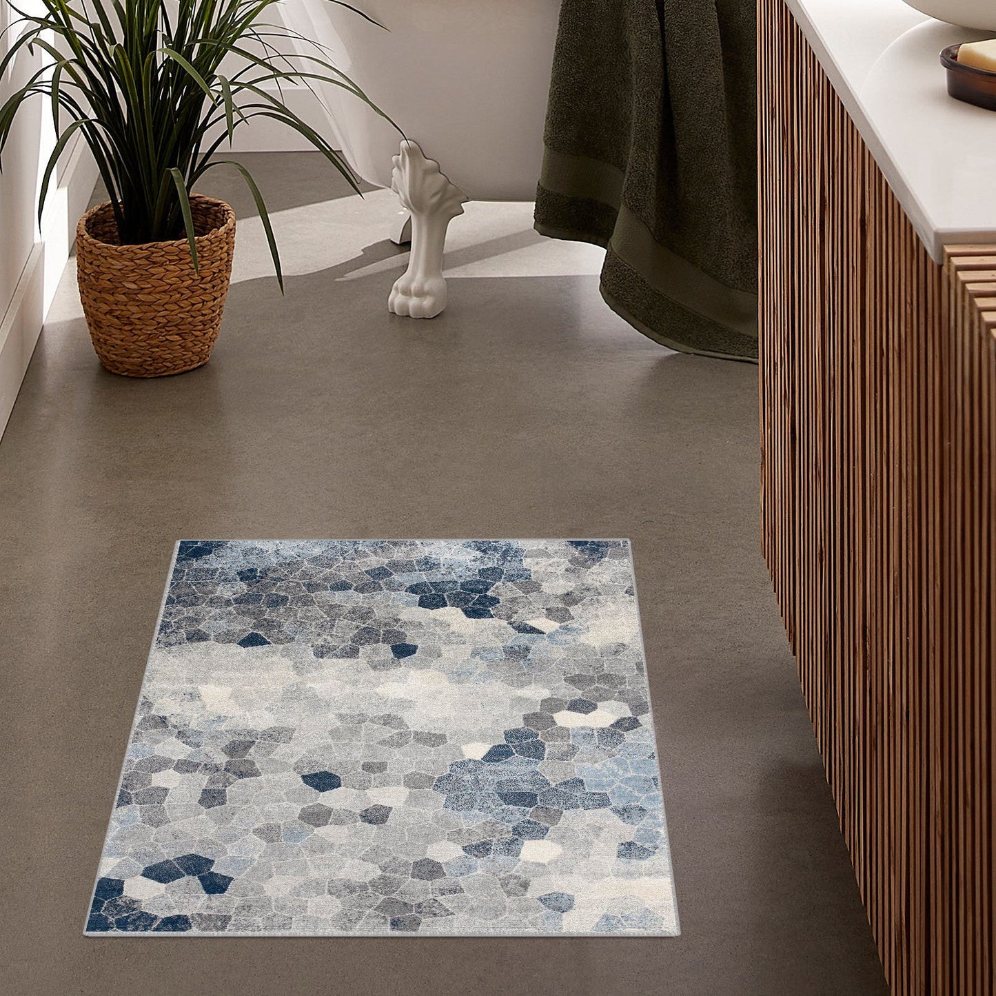 HomeRoots 2’ x 3’ Navy Blue Cobblestone Pattern Scatter Rug