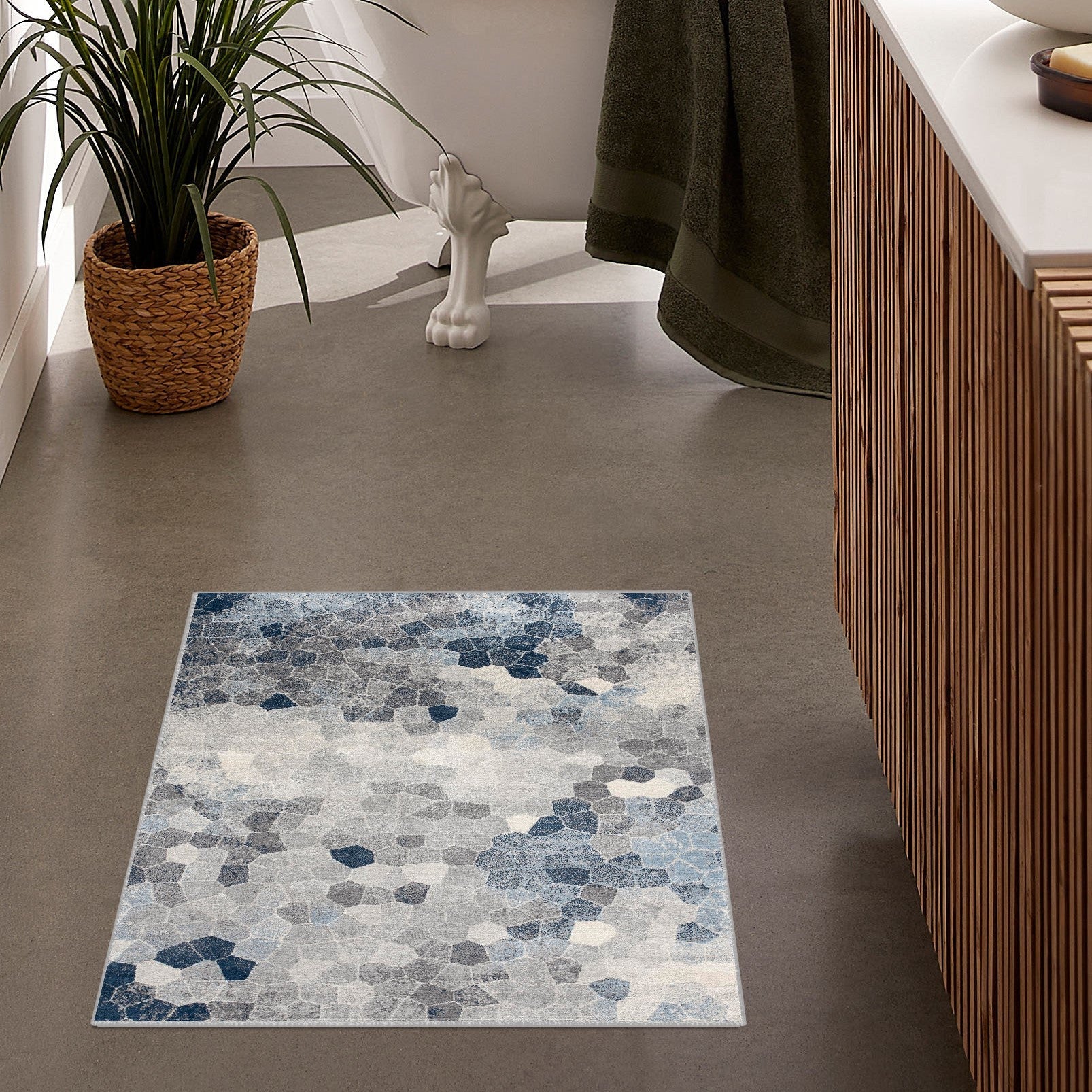 HomeRoots 2’ x 3’ Navy Blue Cobblestone Pattern Scatter Rug