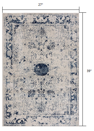 HomeRoots 2' x 3' Navy Blue Distressed Floral Scatter Rug