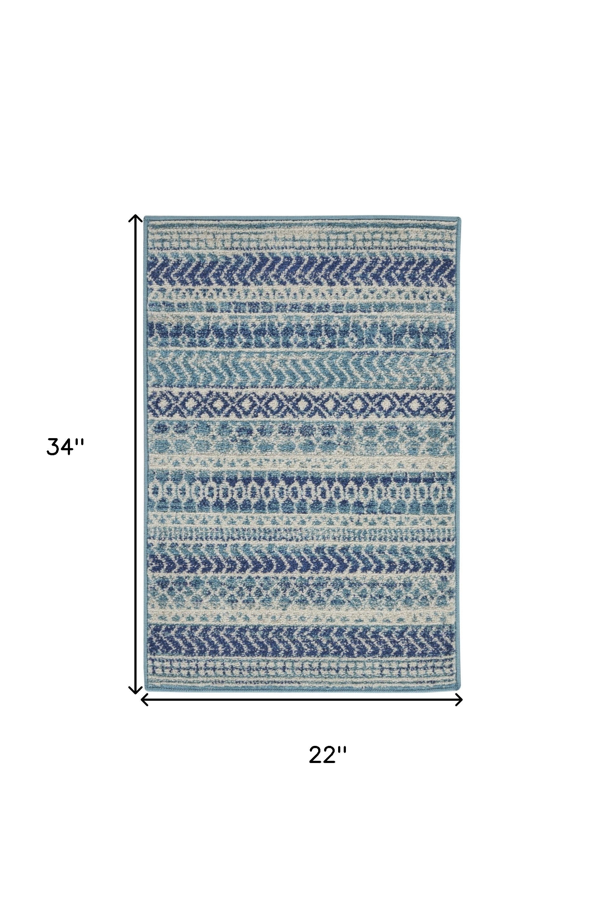 HomeRoots 2' x 3' Navy Blue Ornate Stripes Scatter Rug