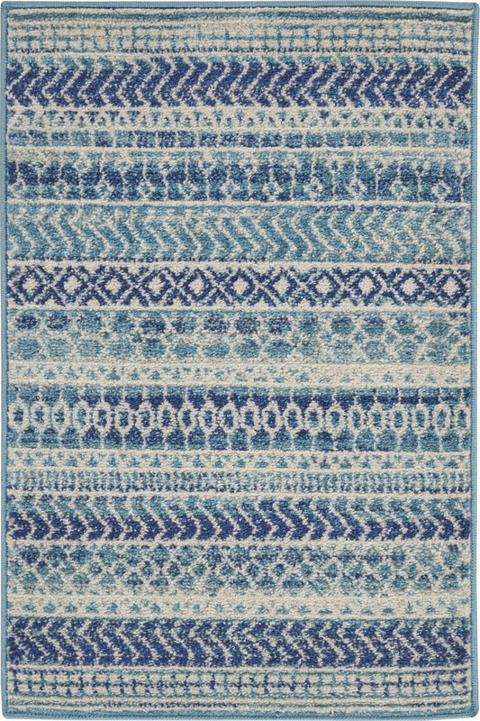 HomeRoots 2' x 3' Navy Blue Ornate Stripes Scatter Rug