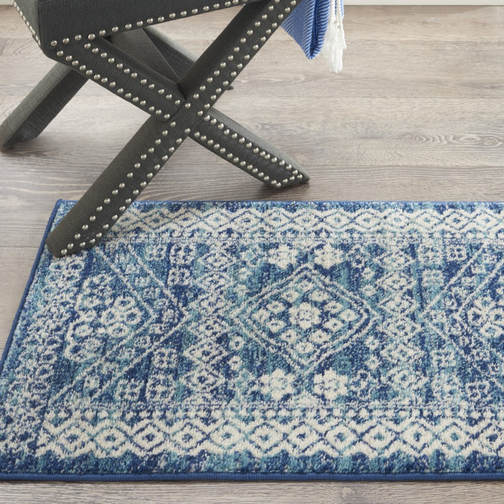 HomeRoots 2' x 3' Navy Blue and Ivory Persian Motifs Scatter Rug