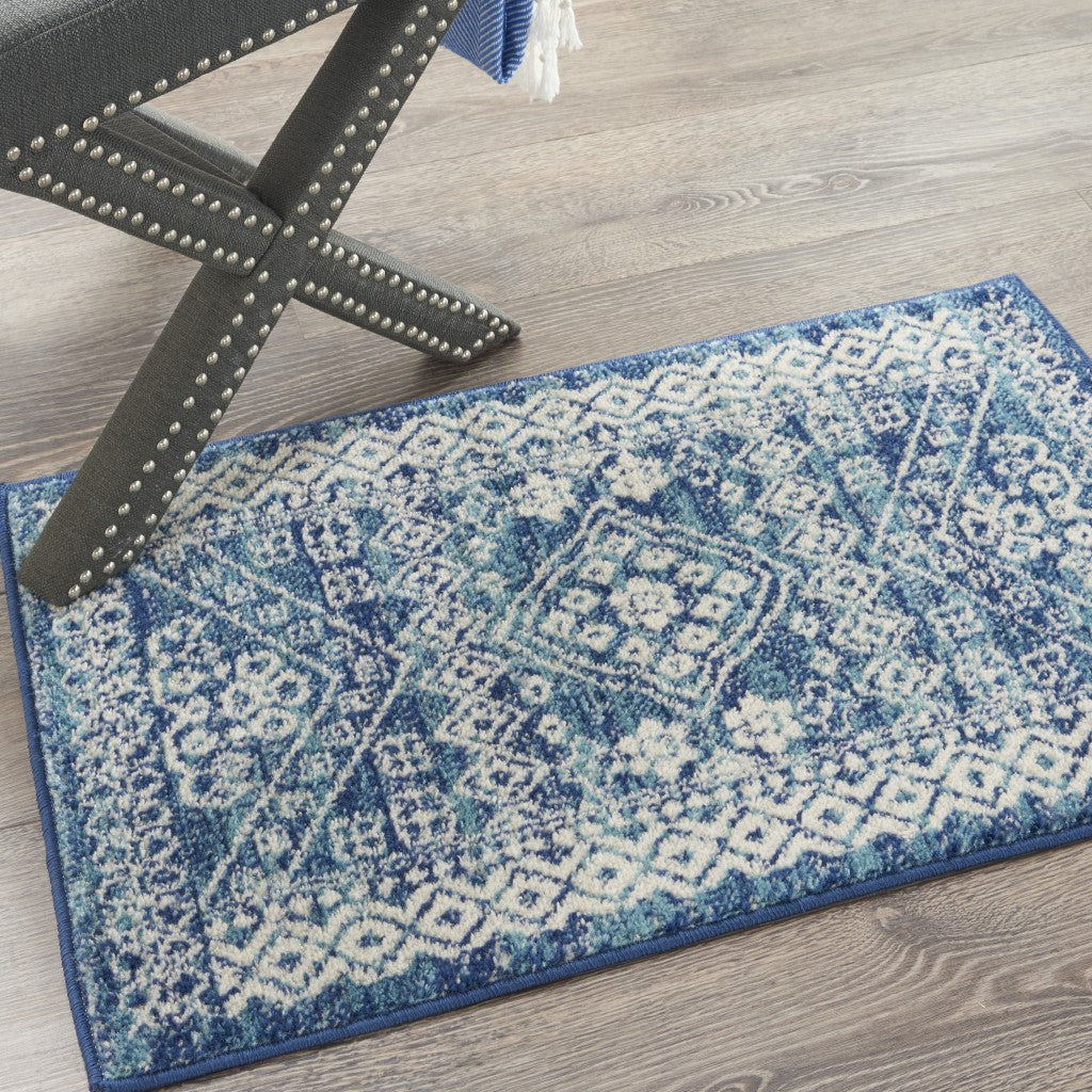 HomeRoots 2' x 3' Navy Blue and Ivory Persian Motifs Scatter Rug