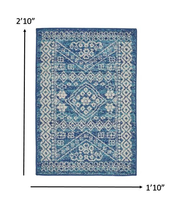 HomeRoots 2' x 3' Navy Blue and Ivory Persian Motifs Scatter Rug