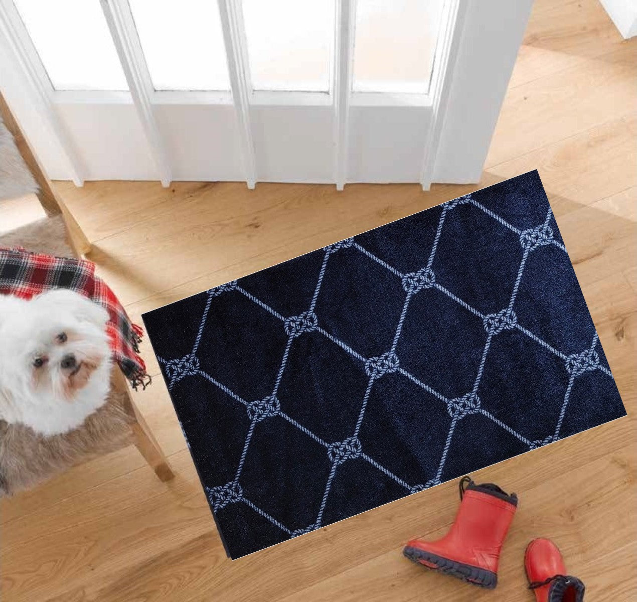 HomeRoots 2' x 3' Navy Nautical Knots Washable Floor Mat