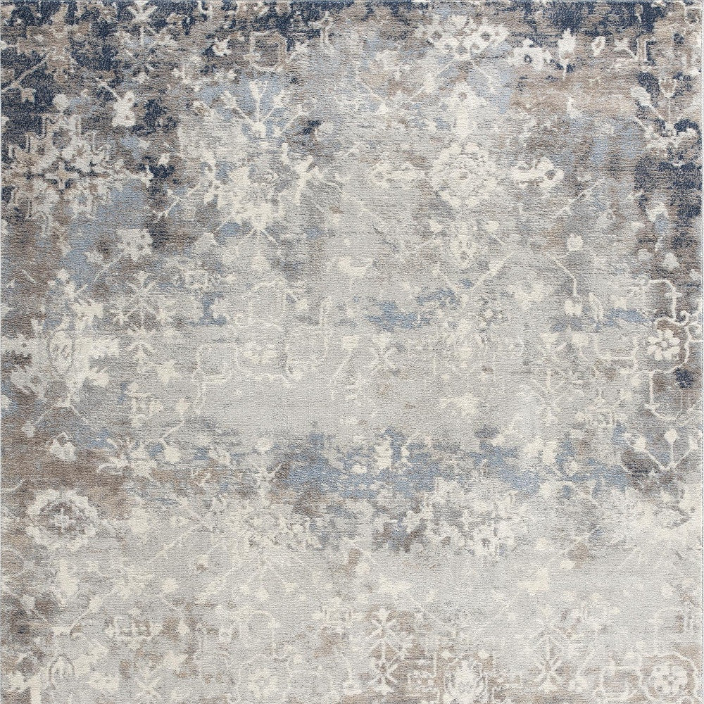HomeRoots 2’ x 3’ Navy and Beige Distressed Vines Scatter Rug