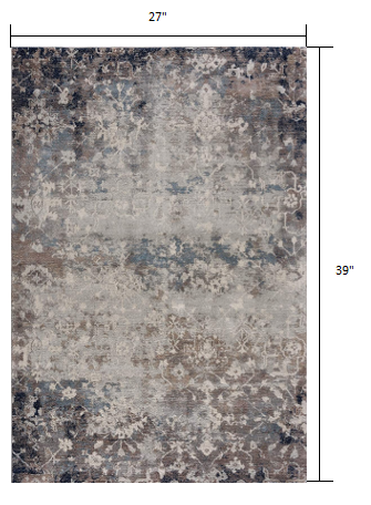 HomeRoots 2’ x 3’ Navy and Beige Distressed Vines Scatter Rug