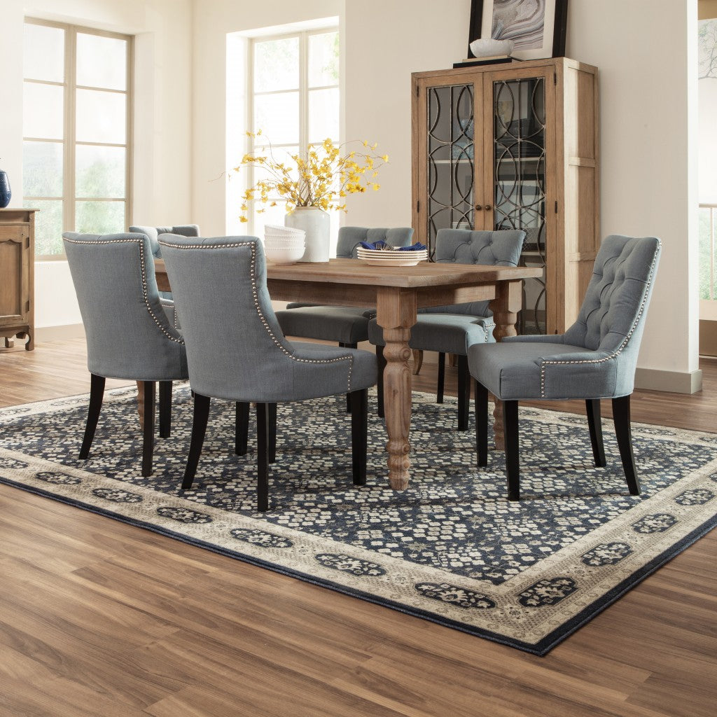 HomeRoots 2' x 3' Navy and Gray Floral Ditsy Scatter Rug