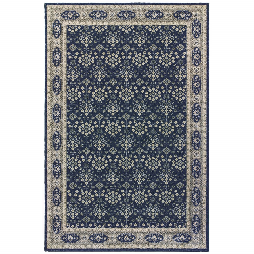 HomeRoots 2' x 3' Navy and Gray Floral Ditsy Scatter Rug