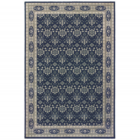HomeRoots 2' x 3' Navy and Gray Floral Ditsy Scatter Rug