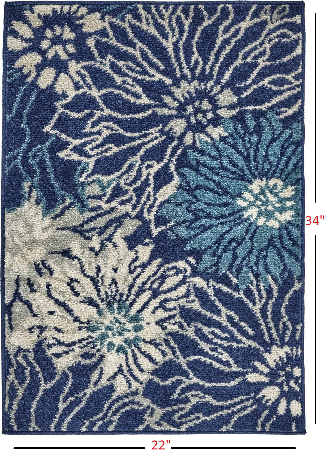 HomeRoots 2' x 3' Navy and Ivory Floral Scatter Rug