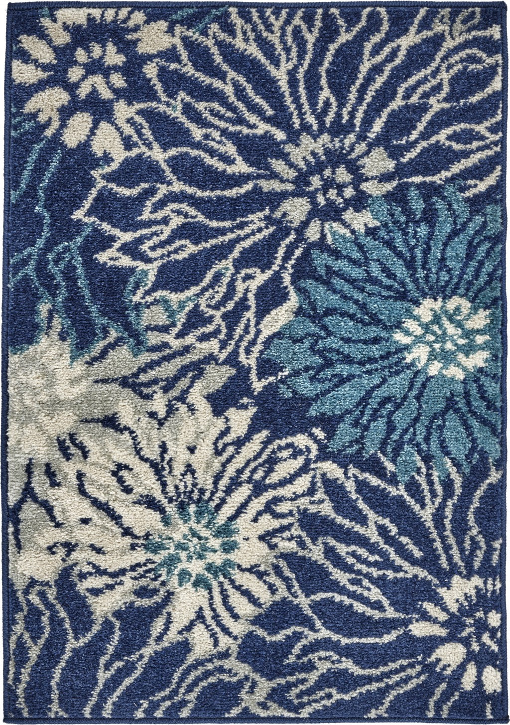 HomeRoots 2' x 3' Navy and Ivory Floral Scatter Rug