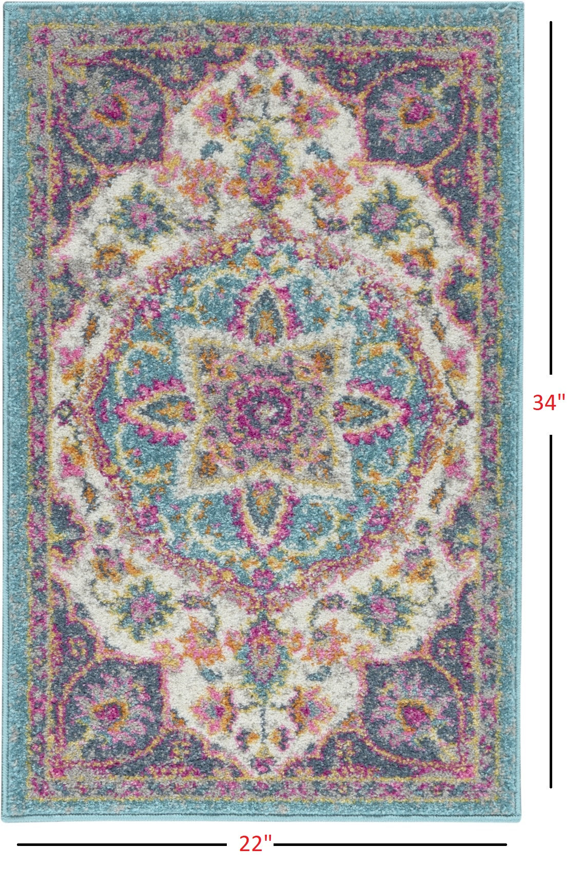 HomeRoots 2' x 3' Pink and Blue Floral Medallion Scatter Rug