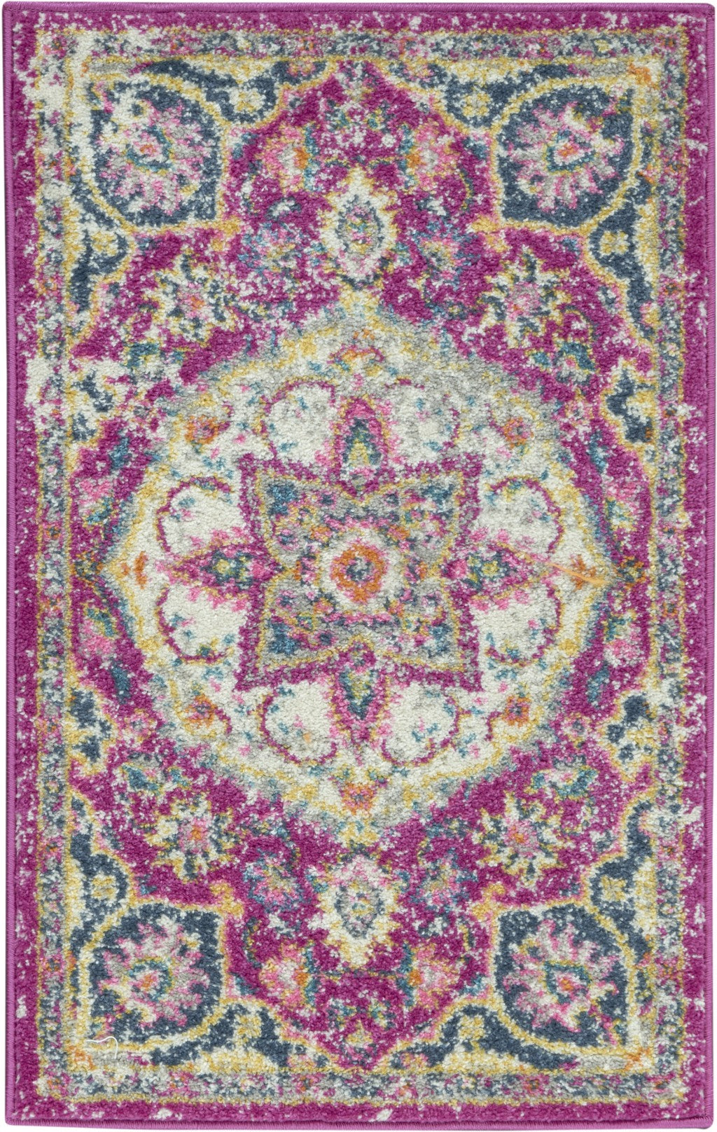 HomeRoots 2' x 3' Pink and Ivory Medallion Scatter Rug