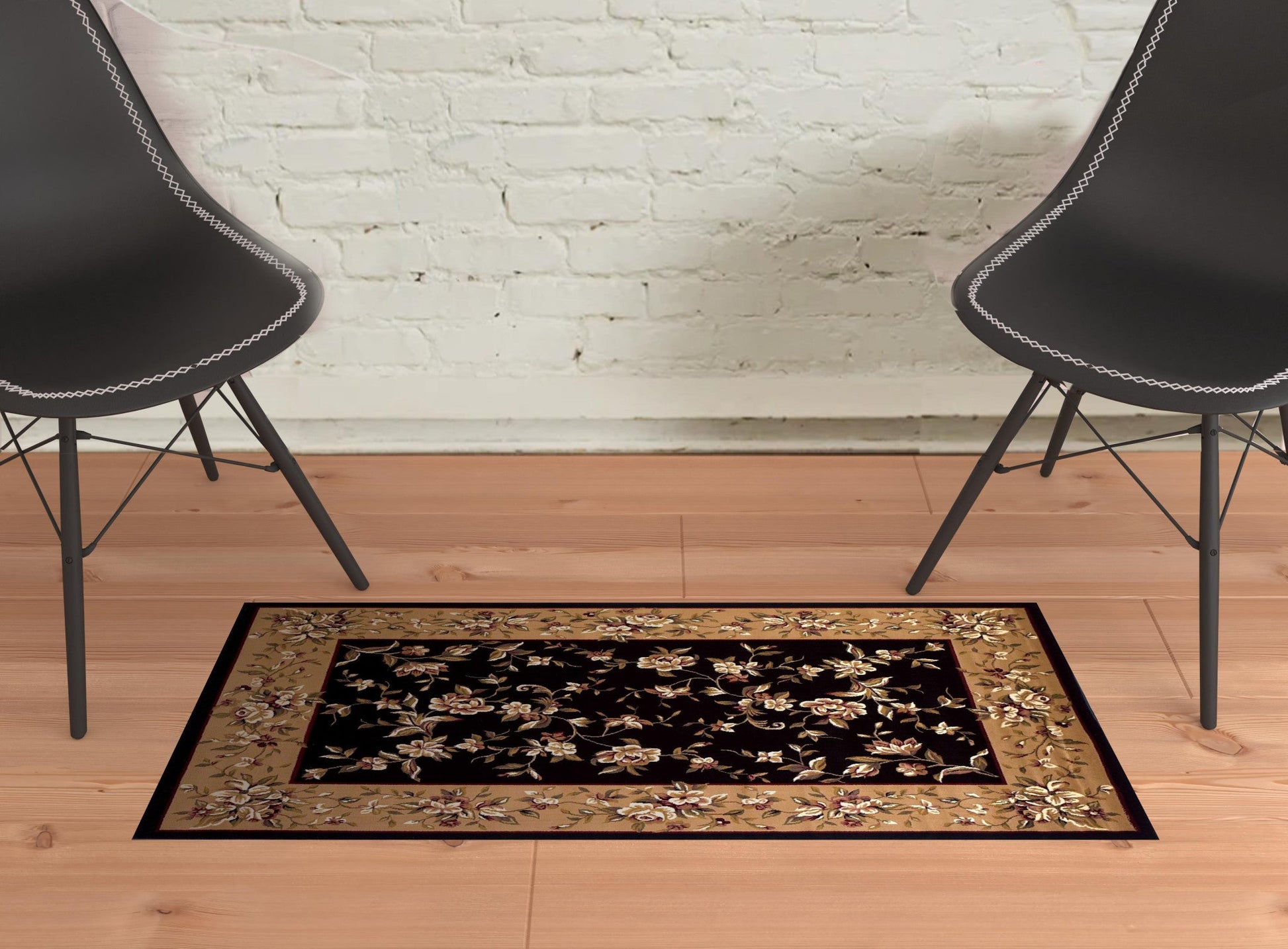 HomeRoots 2' x 3' Polypropylene Black or Beige Accent Rug