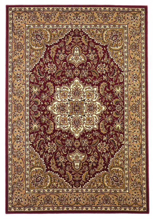 HomeRoots 2' x 3' Polypropylene Red or Beige Accent Rug