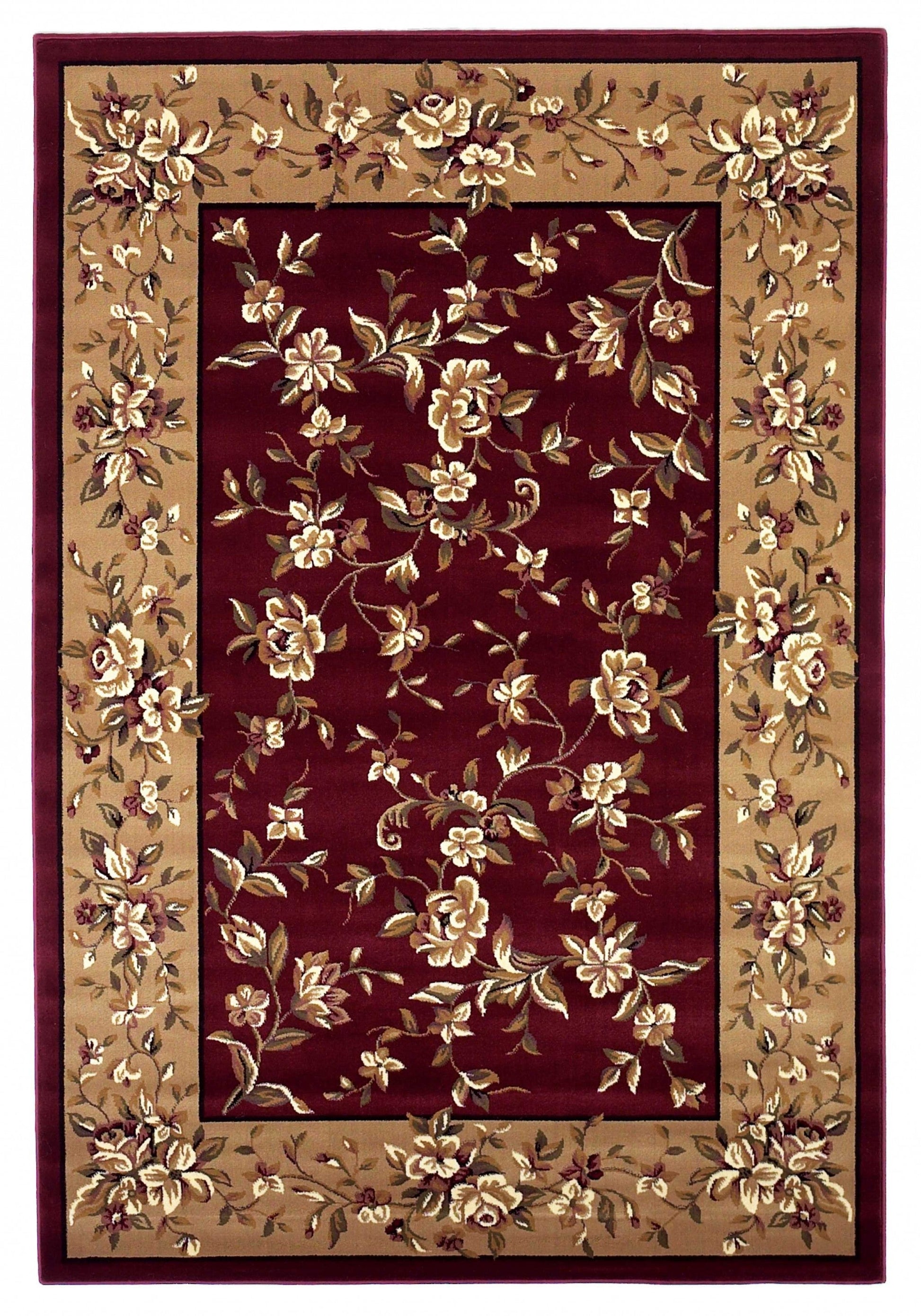 HomeRoots 2' x 3' Red Beige Machine Woven Floral Traditional Indoor Accent Rug