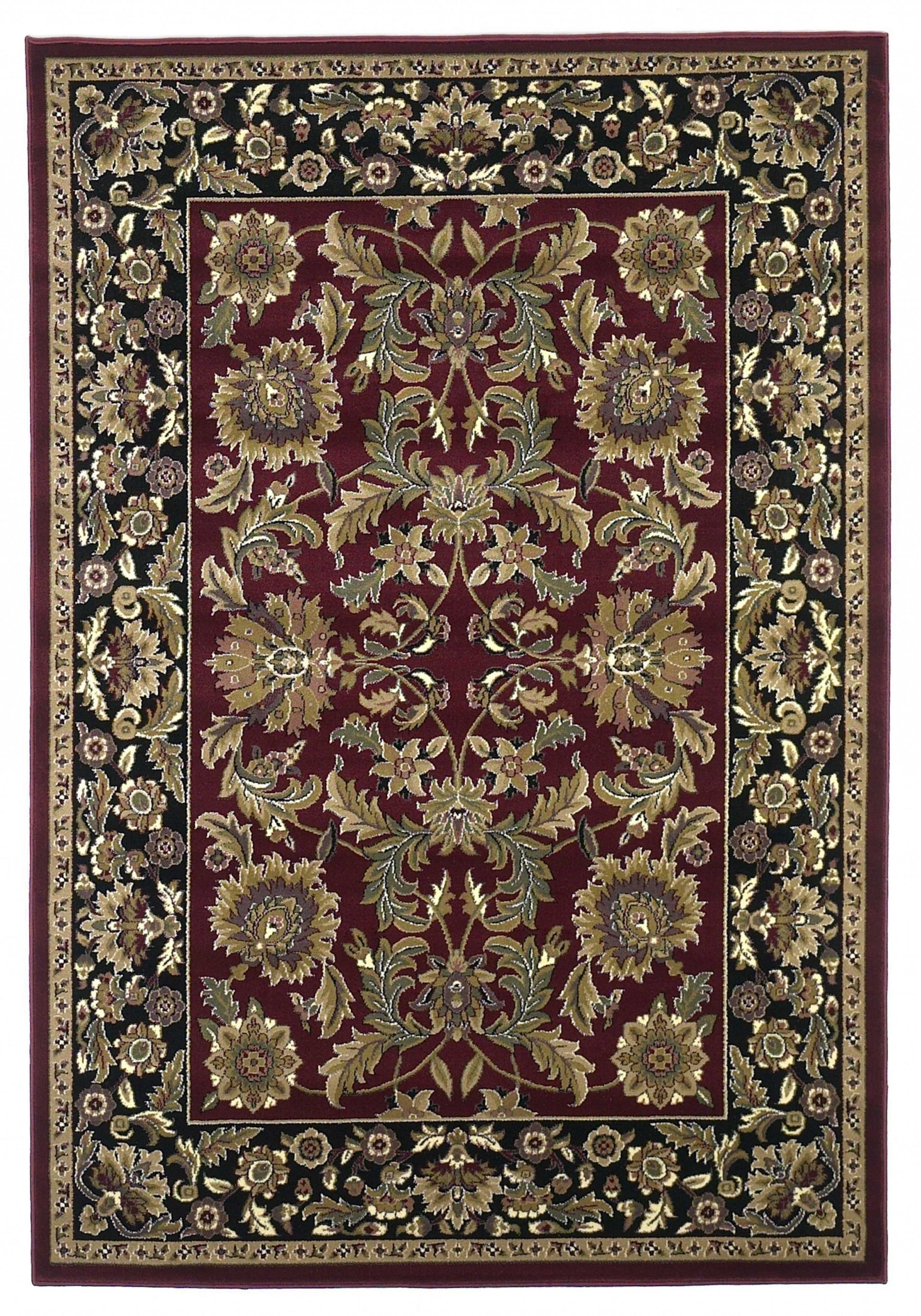 HomeRoots 2' x 3' Red Black Machine Woven Floral Traditional Indoor Accent Rug