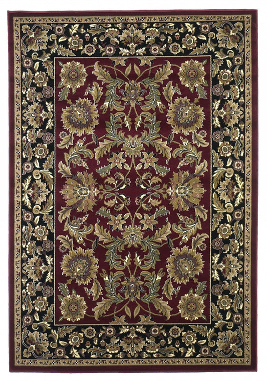 HomeRoots 2' x 3' Red Black Machine Woven Floral Traditional Indoor Accent Rug