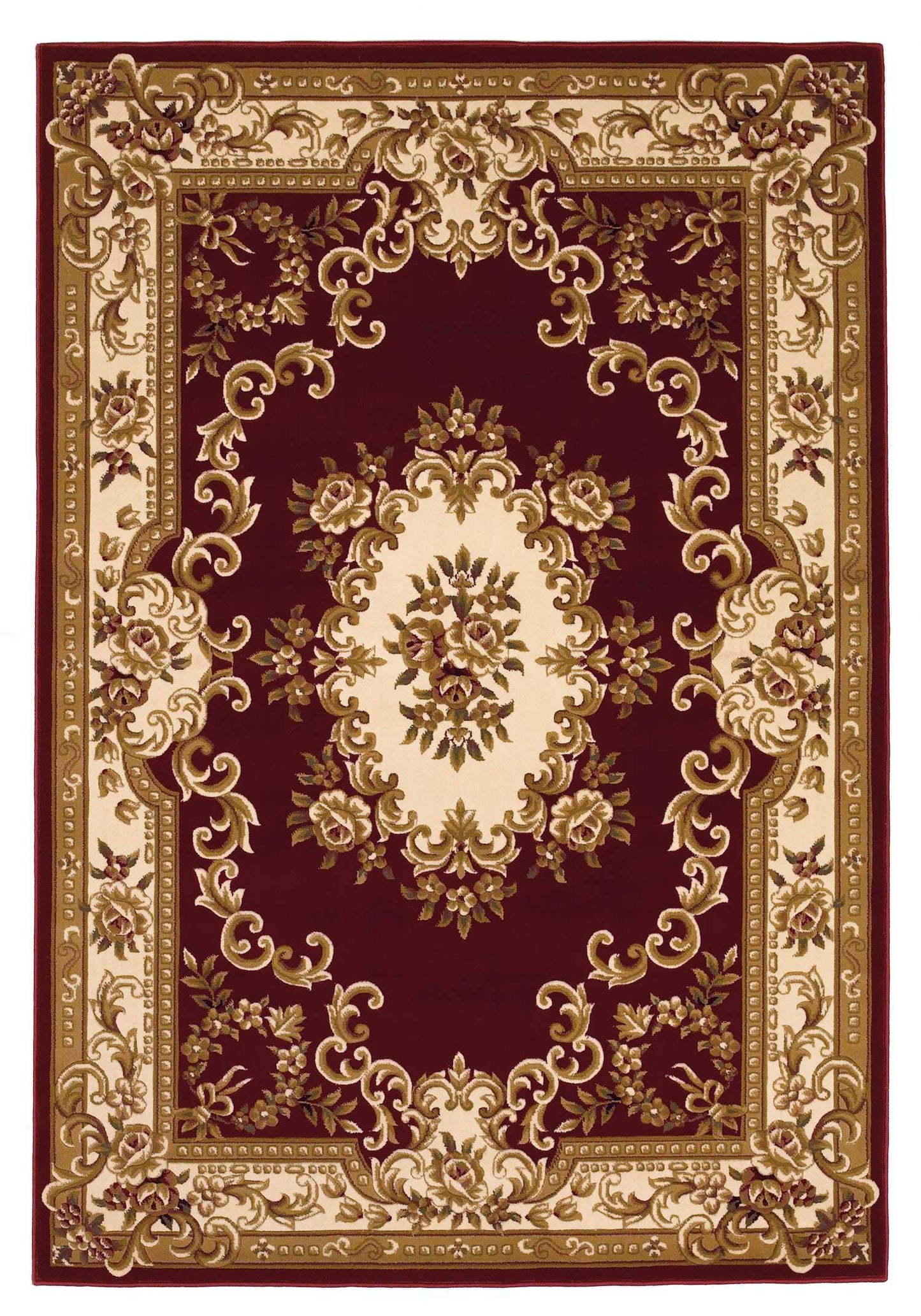 HomeRoots 2' x 3' Red Ivory Machine Woven Hand Carved Floral Medallion Indoor Accent Rug